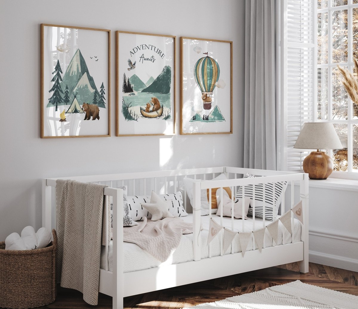 Adventure Awaits, Bear Theme Kids Wall Art | Set of 3 Nursery Prints - RoseRowanDesign - Wall Art