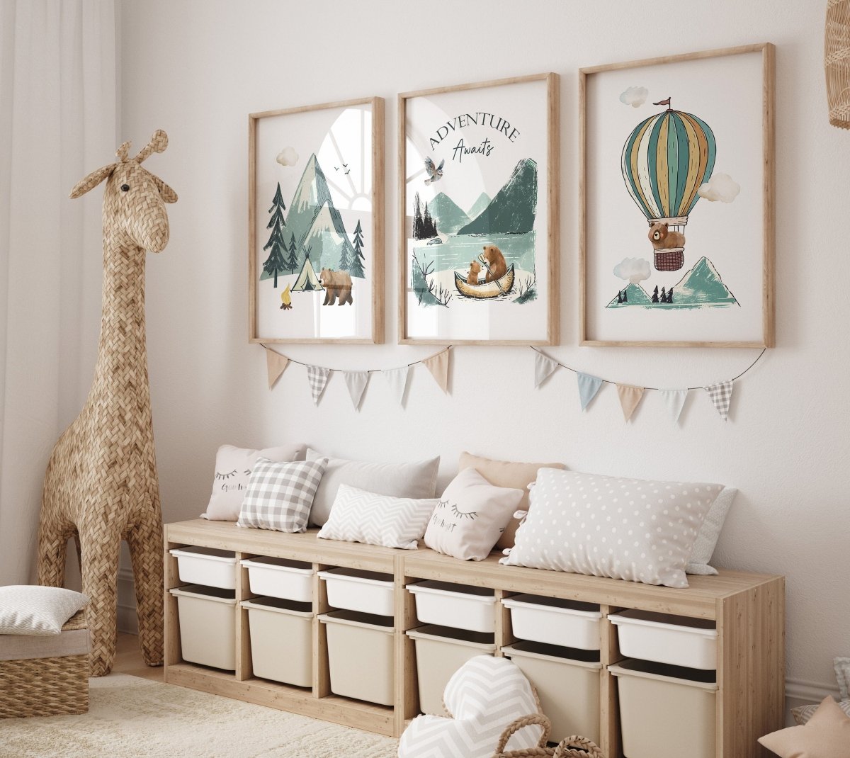 Adventure Awaits, Bear Theme Kids Wall Art | Set of 3 Nursery Prints - RoseRowanDesign - Wall Art