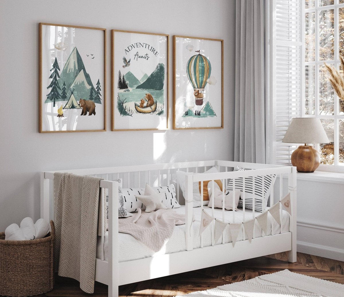 Adventure Awaits, Bear Theme Kids Wall Art | Set of 3 Nursery Prints - RoseRowanDesign - Wall Art