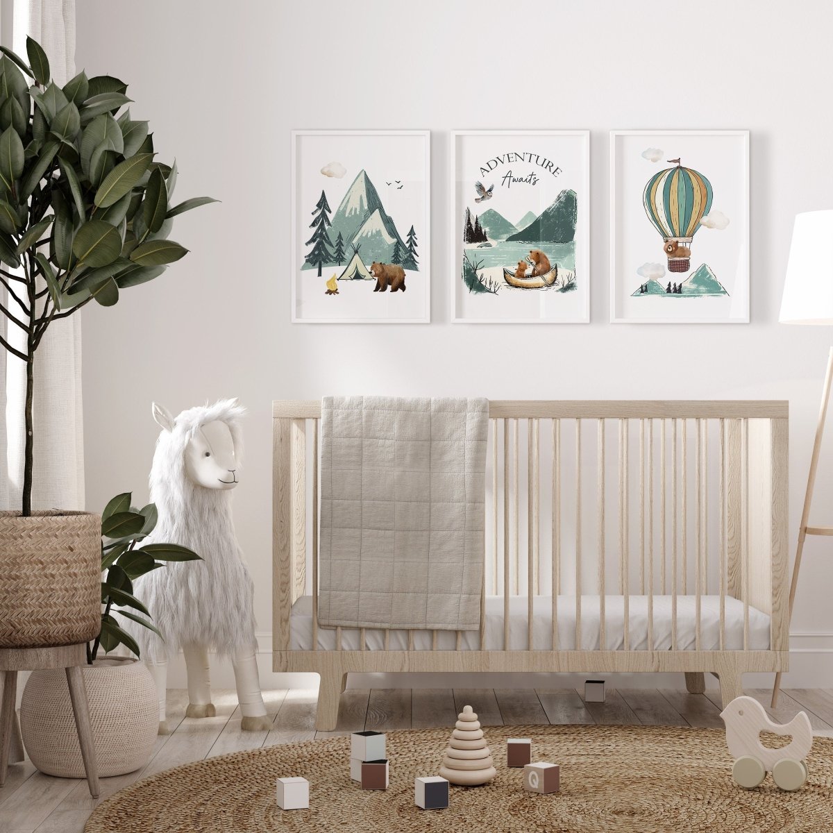 Adventure Awaits, Bear Theme Kids Wall Art | Set of 3 Nursery Prints - RoseRowanDesign - Wall Art