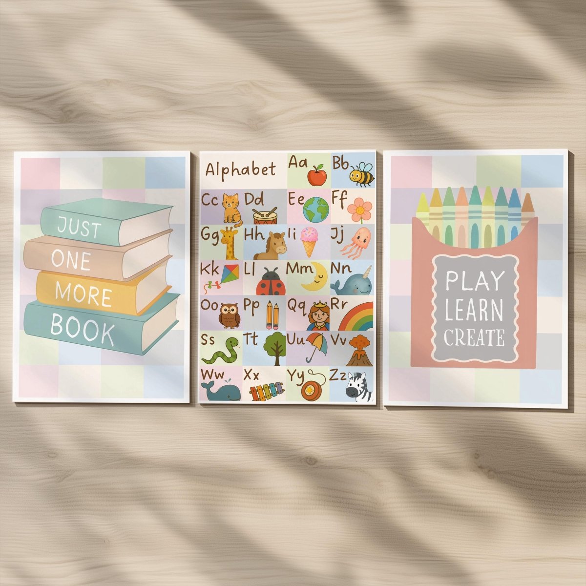 Alphabet Nursery Prints Set - Pastel ABC Art for Kids Playroom Framed or Unframed - RoseRowanDesign -