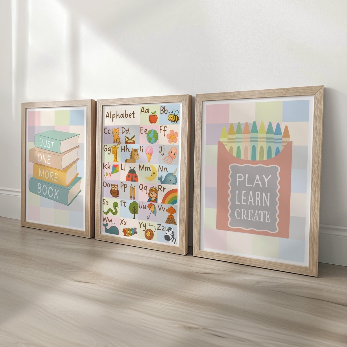 Alphabet Nursery Prints Set - Pastel ABC Art for Kids Playroom Framed or Unframed - RoseRowanDesign -