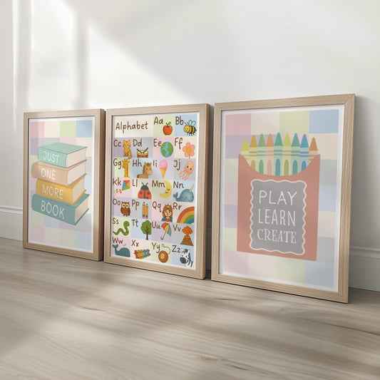 Alphabet Nursery Prints Set - Pastel ABC Art for Kids Playroom Framed or Unframed - RoseRowanDesign -