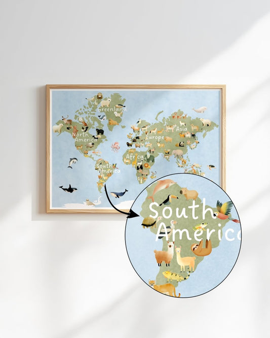 Animal World Map Print – Kids Room, Nursery & Playroom Wall Art - RoseRowanDesign -