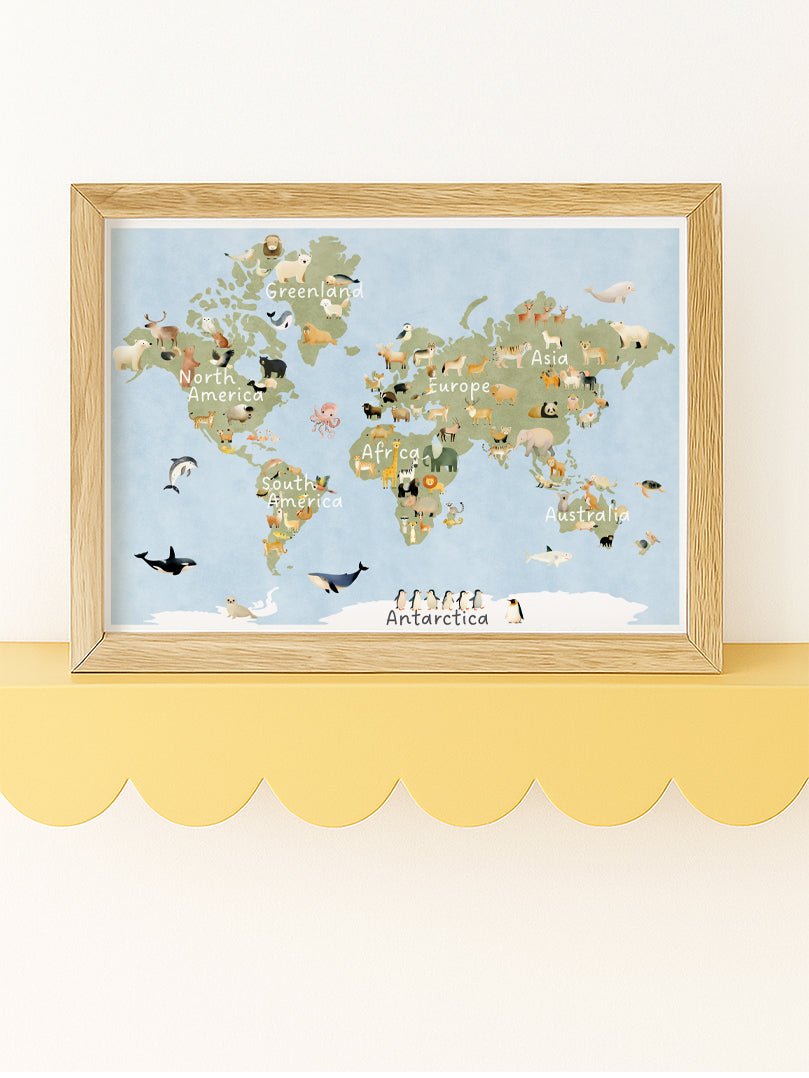 Animal World Map Print – Kids Room, Nursery & Playroom Wall Art - RoseRowanDesign -