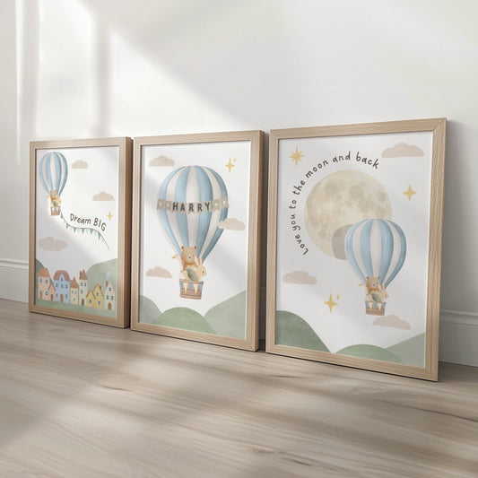 Balloon Adventure Print Set – Personalised Nursery Wall Art - RoseRowanDesign -