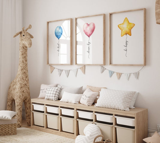 Balloon Nursery Wall Prints | Set of 3 | Gender Neutral Wall Art for Baby's Room - RoseRowanDesign -
