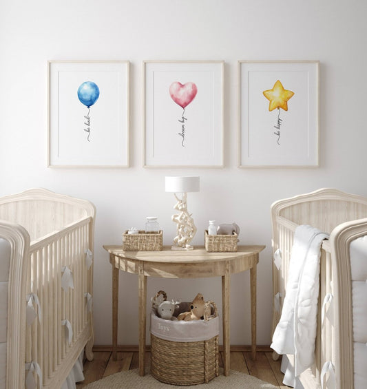 Balloon Nursery Wall Prints | Set of 3 | Gender Neutral Wall Art for Baby's Room - RoseRowanDesign -