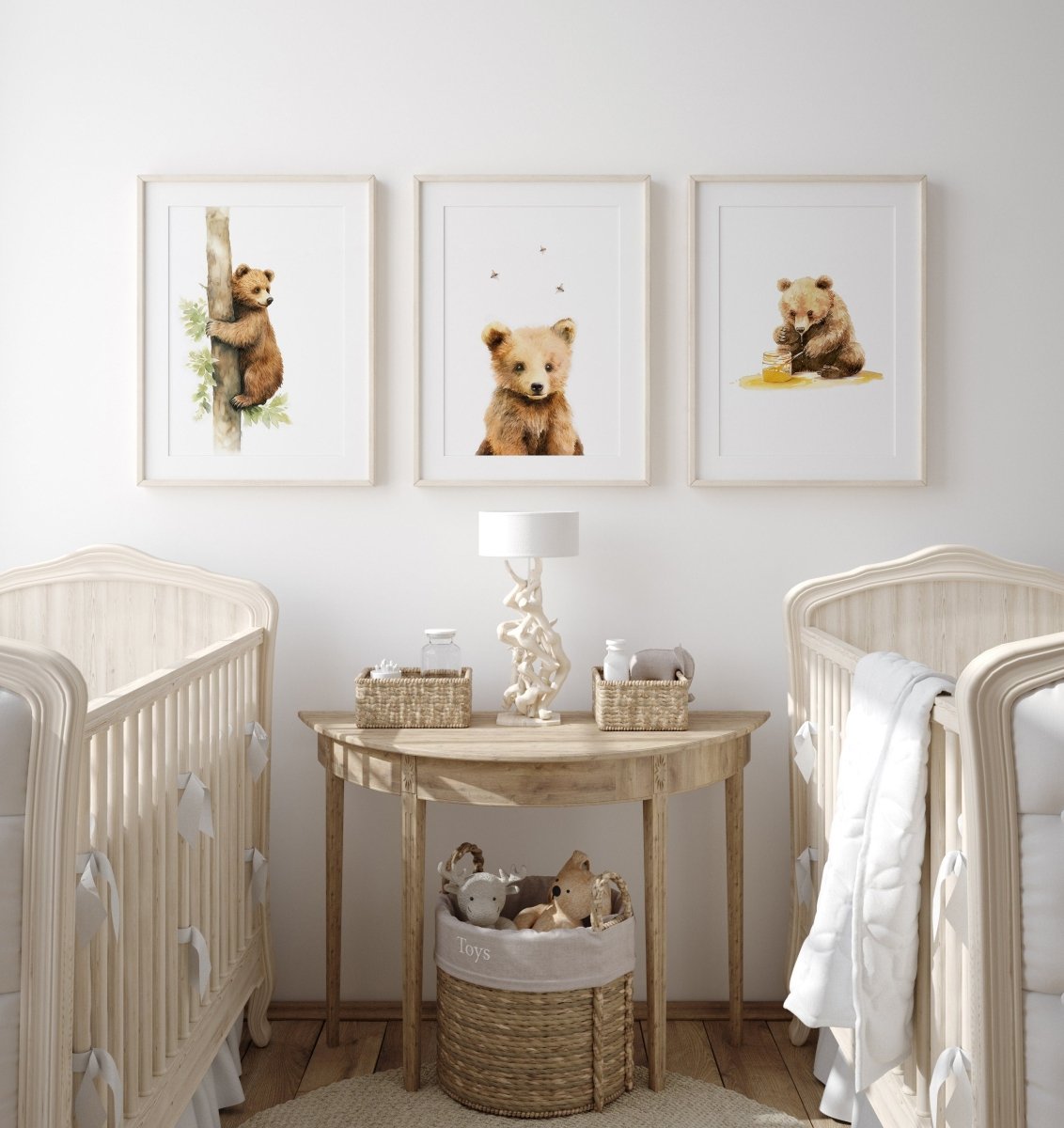 Bear Theme Nursery Prints | Set of 3 | Neutral Animal Wall Art for Baby's Bedroom - RoseRowanDesign -