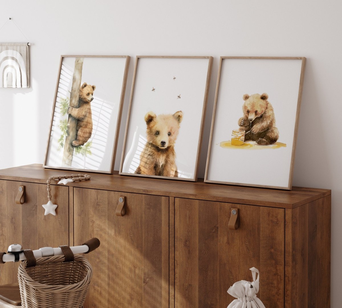 Bear Theme Nursery Prints | Set of 3 | Neutral Animal Wall Art for Baby's Bedroom - RoseRowanDesign -