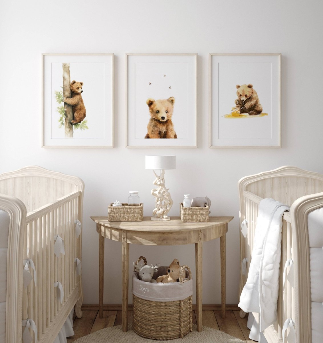 Bear Theme Nursery Prints | Set of 3 | Neutral Animal Wall Art for Baby's Bedroom - RoseRowanDesign -