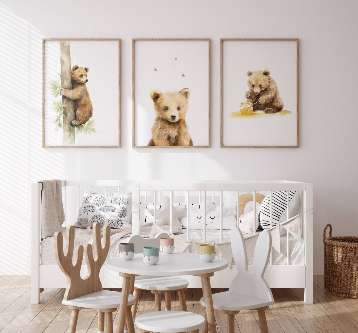 Bear Theme Nursery Prints | Set of 3 | Neutral Animal Wall Art for Baby's Bedroom - RoseRowanDesign -