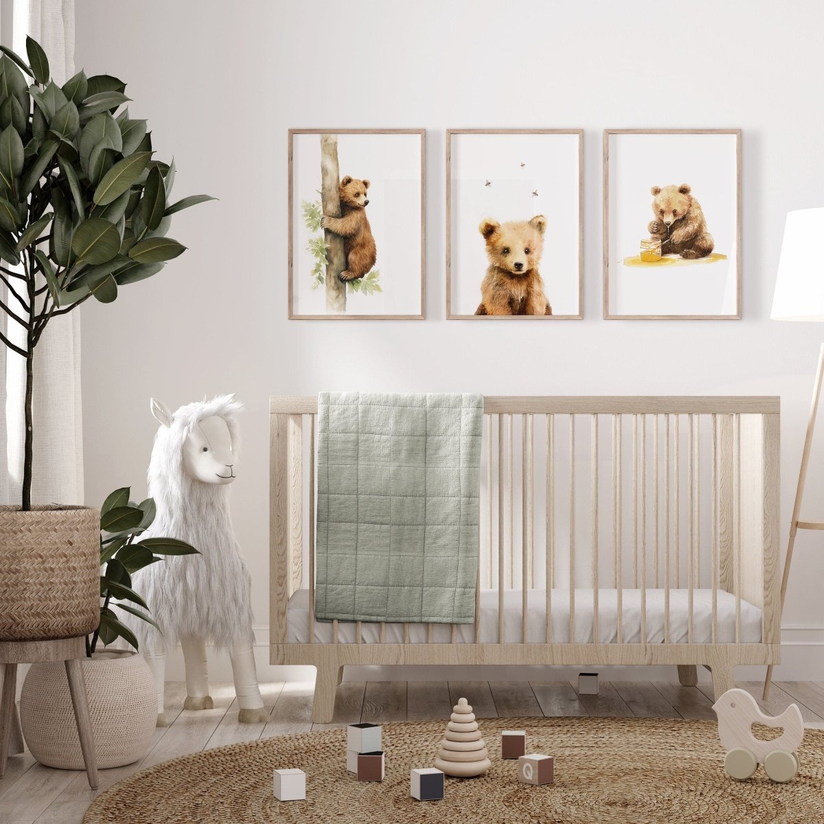 Bear Theme Nursery Prints | Set of 3 | Neutral Animal Wall Art for Baby's Bedroom - RoseRowanDesign -