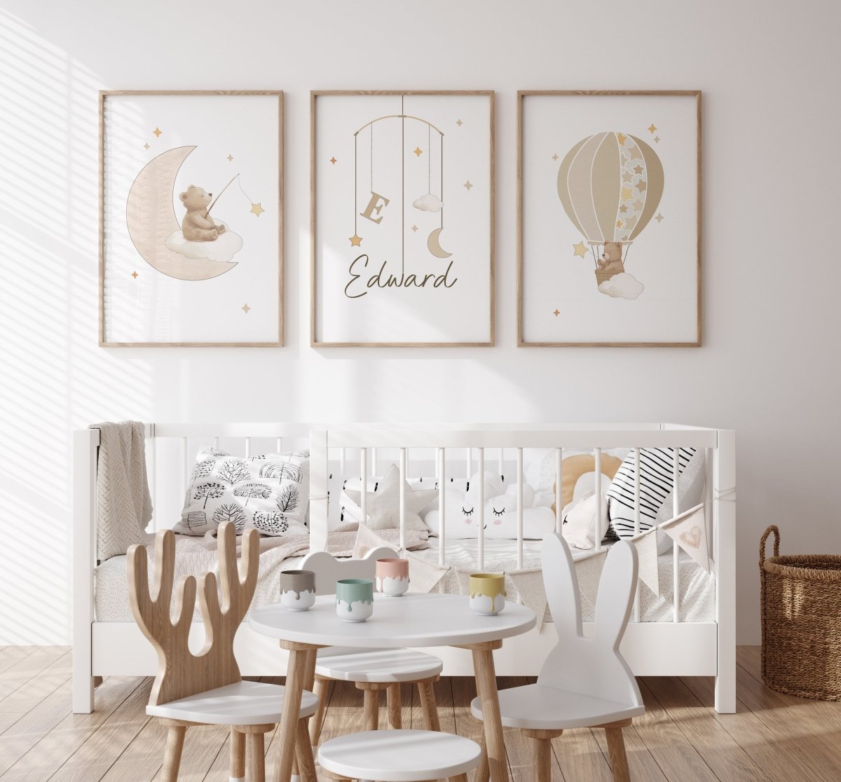 Beige Personalised Set of 3 Bear Prints | Wall Art for Nursery, Bedroom or Playroom - RoseRowanDesign - Wall Art
