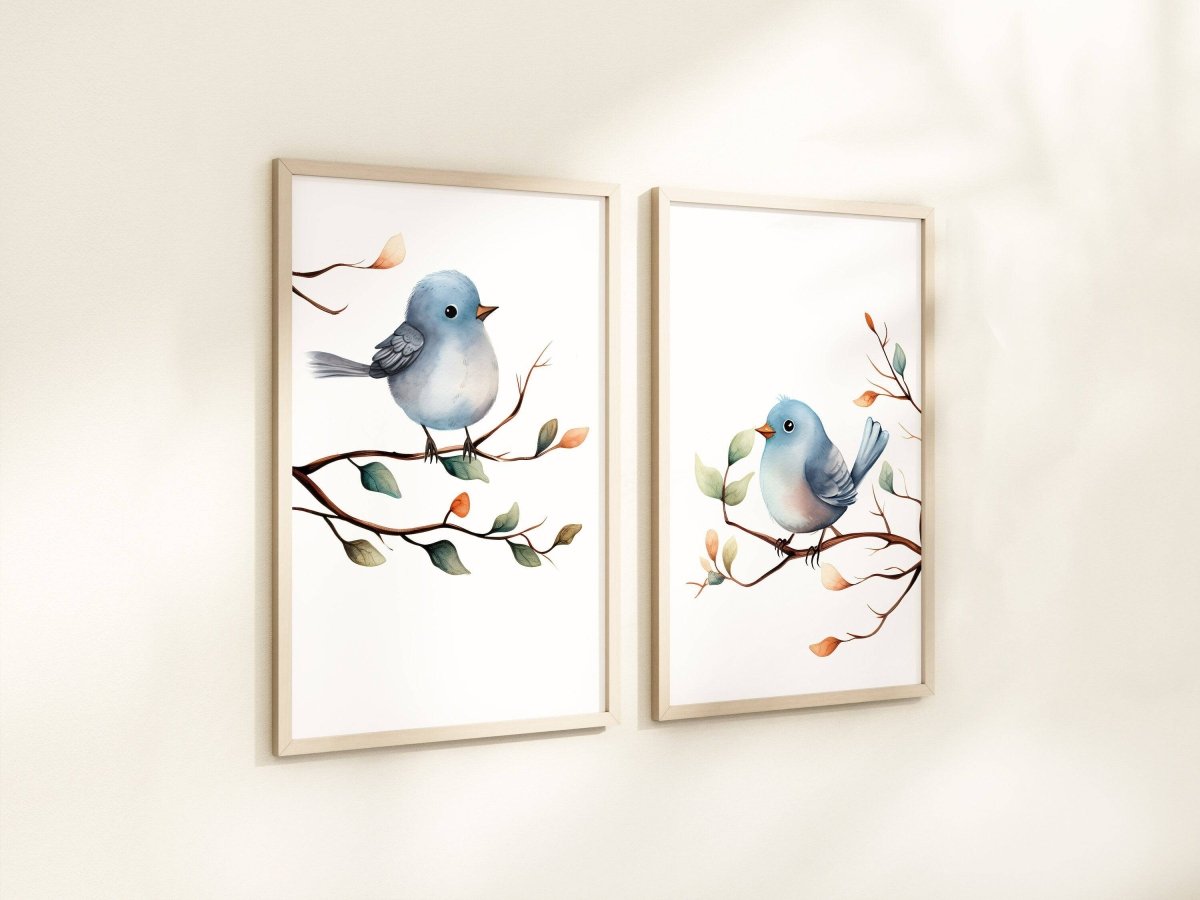 Birds Wall Art | Set of 2 Nursery Prints | Gender Neutral Decor for Baby’s Room - RoseRowanDesign - Wall Art
