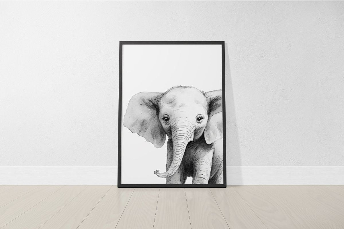 Black and White Safari Animal Prints | Set of 6 Monochrome Nursery Wall Art - RoseRowanDesign - Wall Art