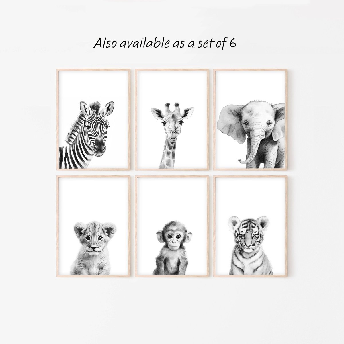 Black and White Safari Animal Wall Art | Set of 3 Monochrome Prints - RoseRowanDesign - Wall Art