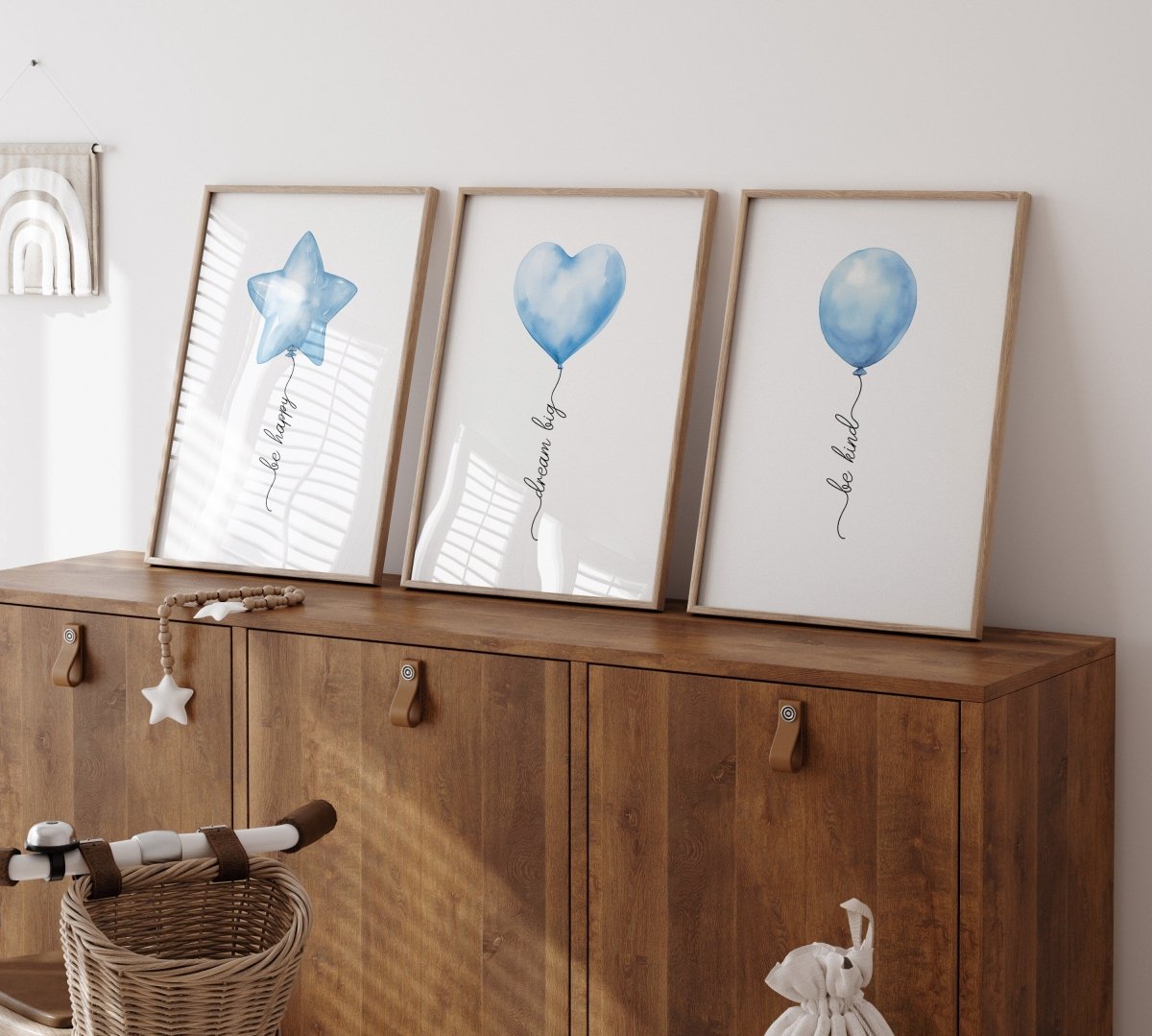 Blue Balloon Nursery Wall Art | Set of 3 | Boys Bedroom & Playroom Decor - RoseRowanDesign -