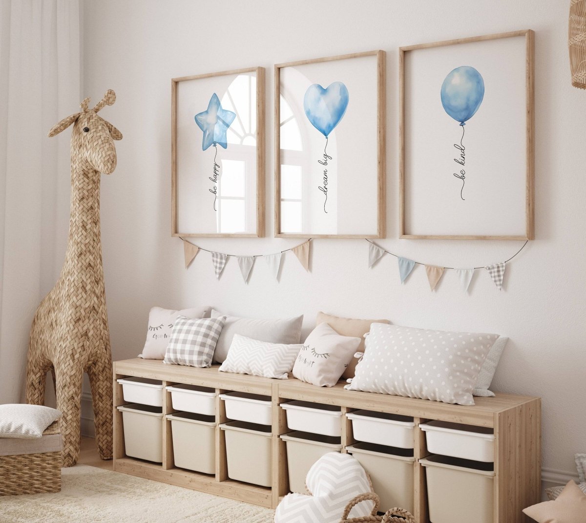 Blue Balloon Nursery Wall Art | Set of 3 | Boys Bedroom & Playroom Decor - RoseRowanDesign -