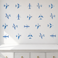 Load image into Gallery viewer, Watercolour Aeroplane Wall Stickers | 20 Blue Plane Nursery Wall Decals