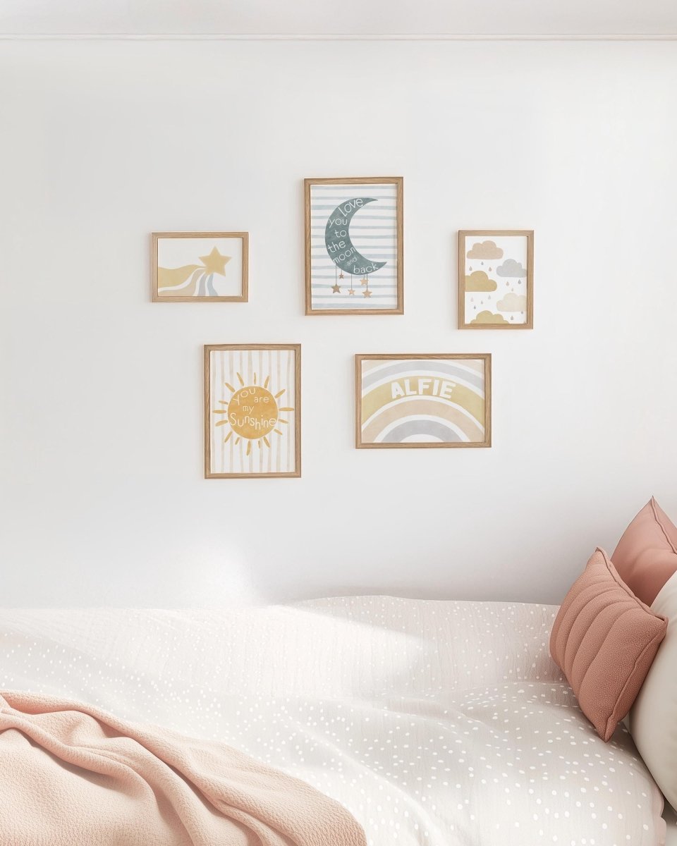 Boho Celestial Nursery Gallery Wall Art – Moon, Sun & Star Prints - RoseRowanDesign - Wall Art