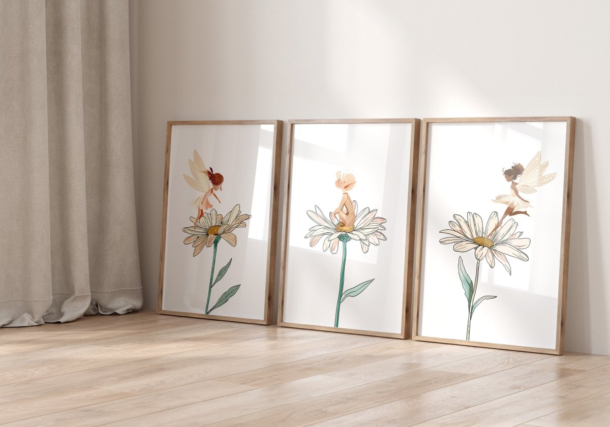 Boho Fairy Nursery Prints | Set of 3 | Daisy Wall Art for Princess Bedroom - RoseRowanDesign -