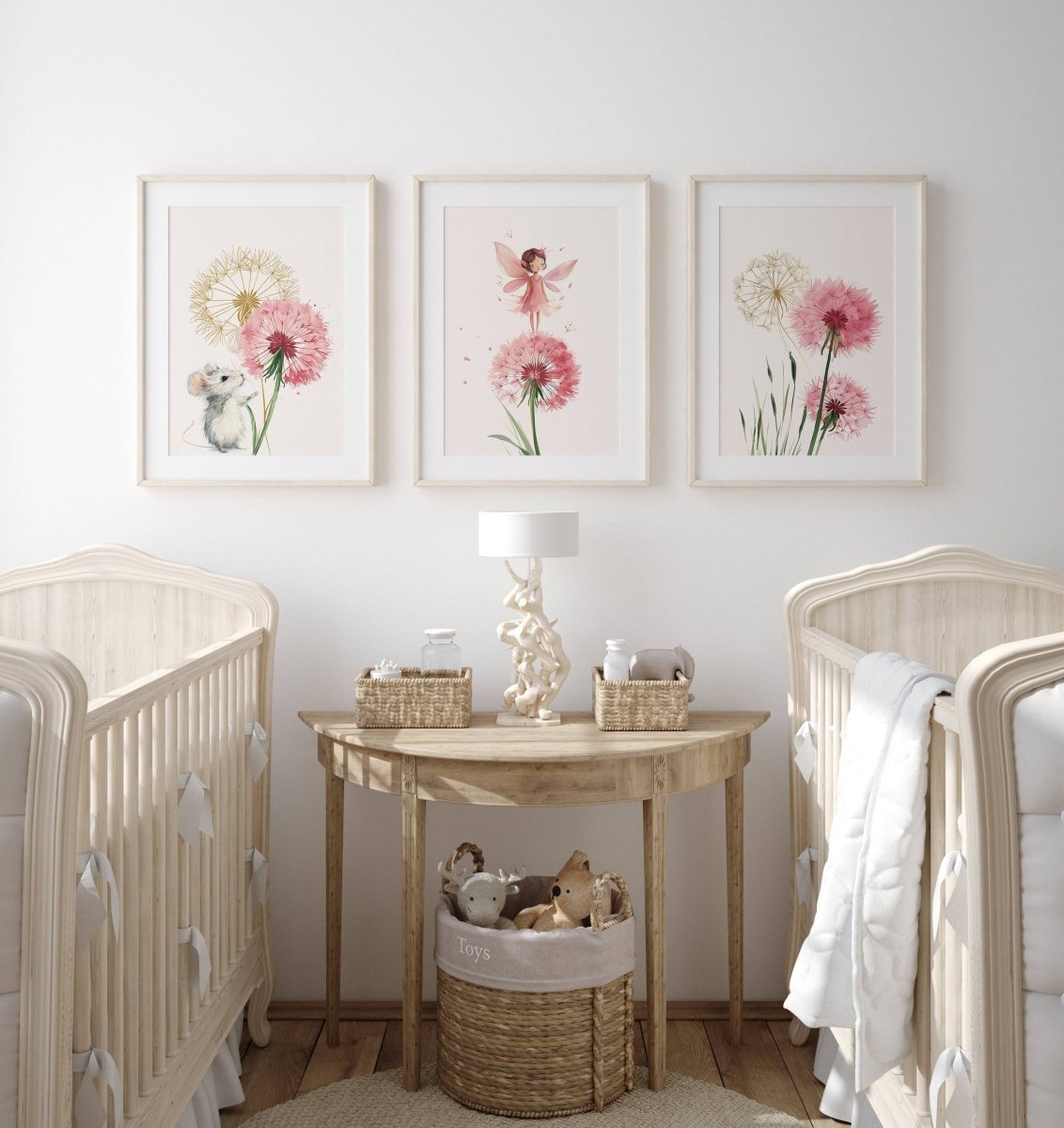 Boho Fairy Nursery Prints | Set of 3 | Pink Dandelion Wall Art for Girls' Bedroom - RoseRowanDesign -