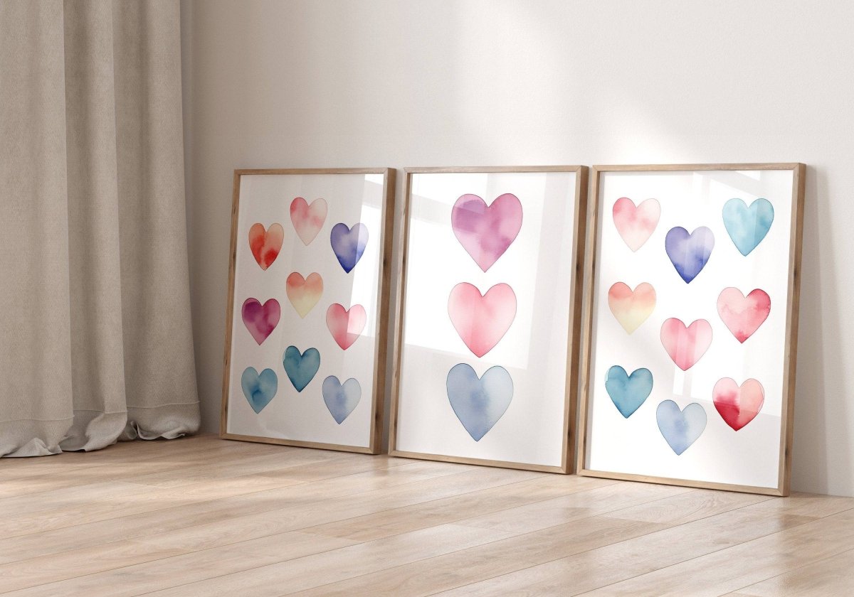Boho Hearts Nursery Prints | Set of 3 | Pastel Watercolor Wall Art for Girls' Bedroom & Playroom - RoseRowanDesign -