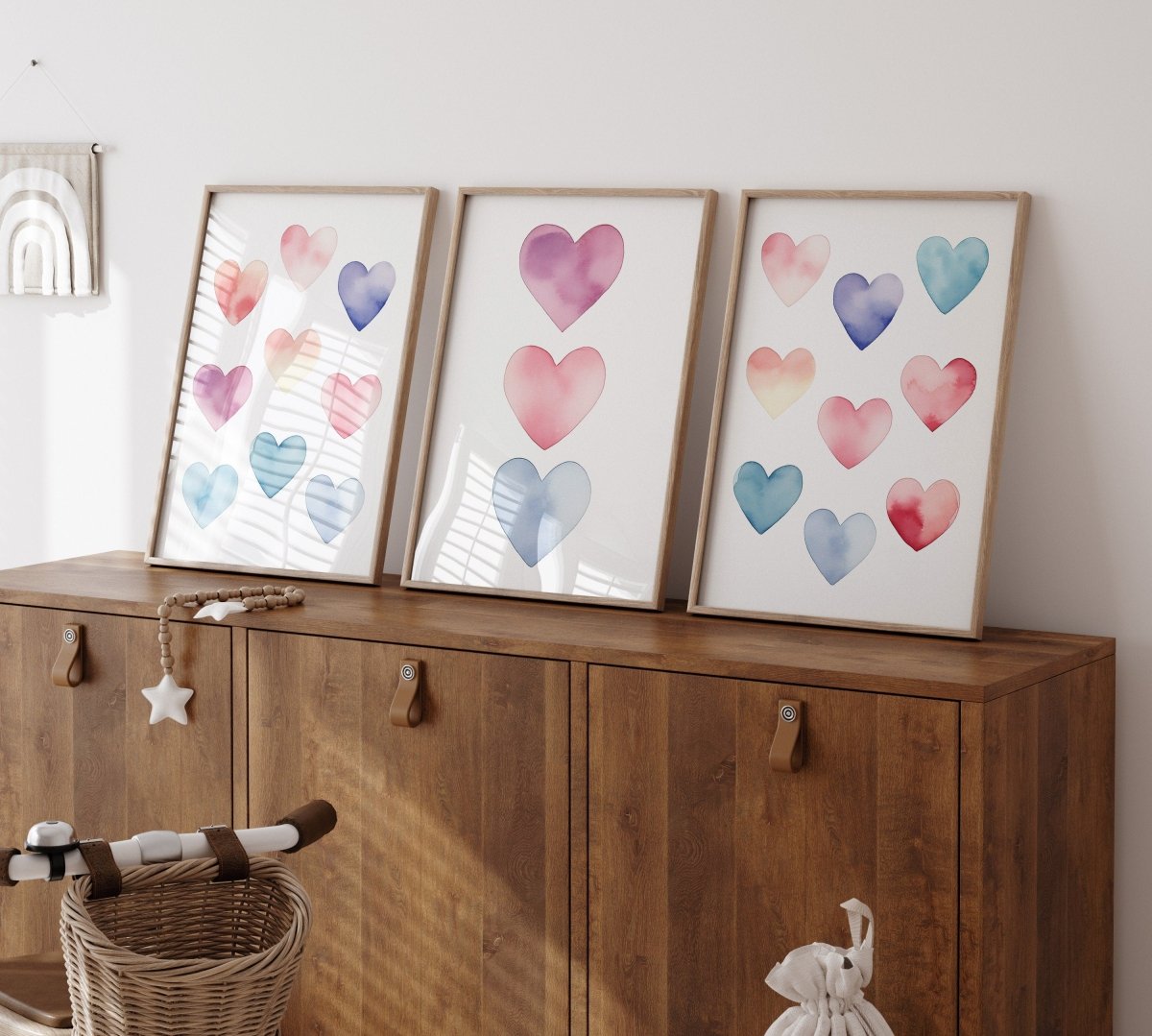 Boho Hearts Nursery Prints | Set of 3 | Pastel Watercolor Wall Art for Girls' Bedroom & Playroom - RoseRowanDesign -