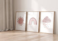 Load image into Gallery viewer, Boho Nursery Prints | Set of 3 Rainbow Sunshine & Cloud Wall Art | Custom Colour - RoseRowanDesign - Wall Art