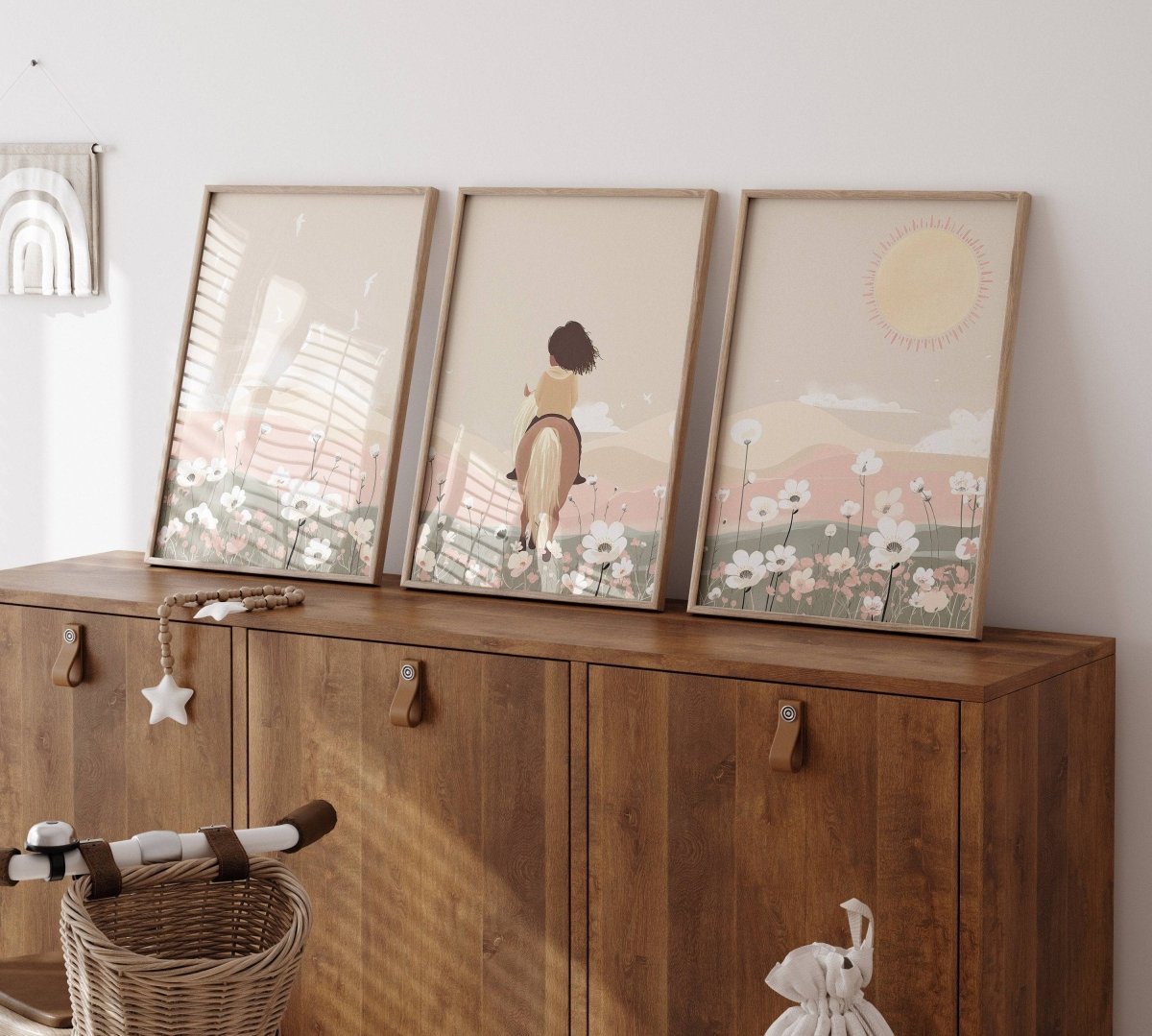Boho Pony Nursery Prints | Set of 3 | Girls' Horse Decor - RoseRowanDesign -