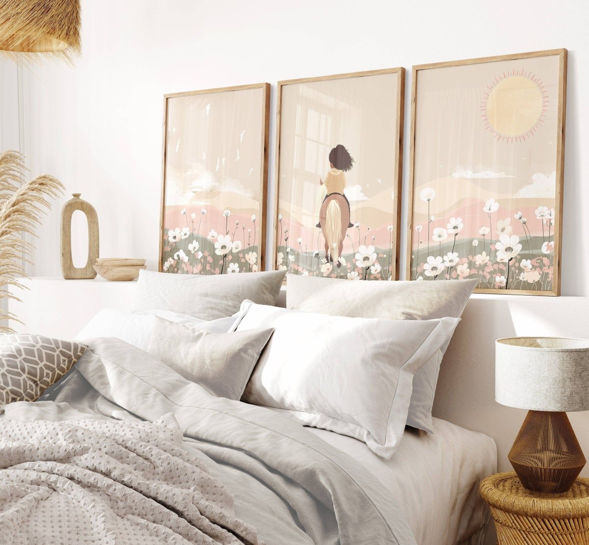 Boho Pony Nursery Prints | Set of 3 | Girls' Horse Decor - RoseRowanDesign -