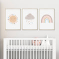 Load image into Gallery viewer, Boho Rainbow Nursery Prints | Set of 3 Sunshine & Cloud Wall Art - RoseRowanDesign - Wall Art