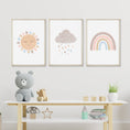 Load image into Gallery viewer, Boho Rainbow Nursery Prints | Set of 3 Sunshine & Cloud Wall Art - RoseRowanDesign - Wall Art