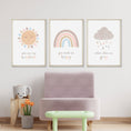 Load image into Gallery viewer, Boho Rainbow Nursery Prints | Set of 3 | You Are My Sunshine Art - RoseRowanDesign - Wall Art