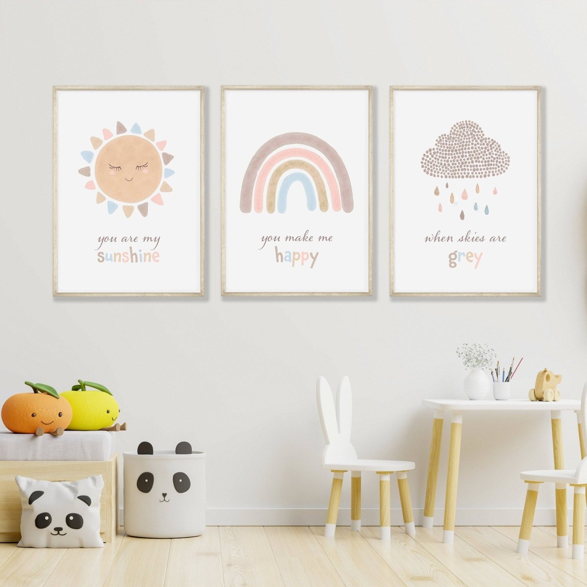 Boho Rainbow Nursery Prints | Set of 3 | You Are My Sunshine Art - RoseRowanDesign - Wall Art