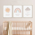 Load image into Gallery viewer, Boho Rainbow Nursery Prints | Set of 3 | You Are My Sunshine Art - RoseRowanDesign - Wall Art