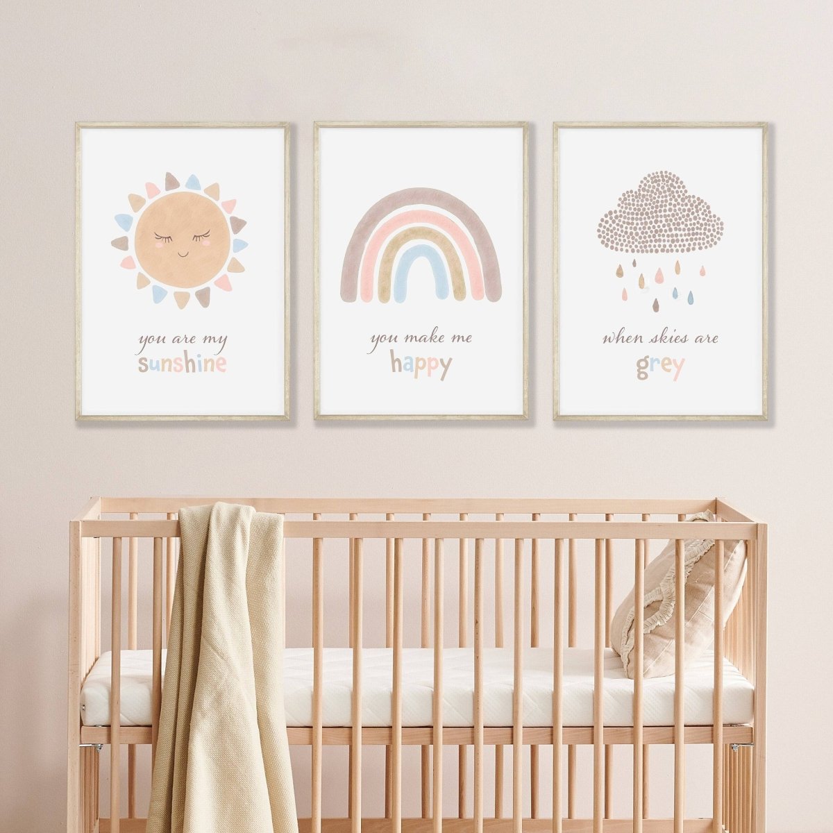 Boho Rainbow Nursery Prints | Set of 3 | You Are My Sunshine Art - RoseRowanDesign - Wall Art