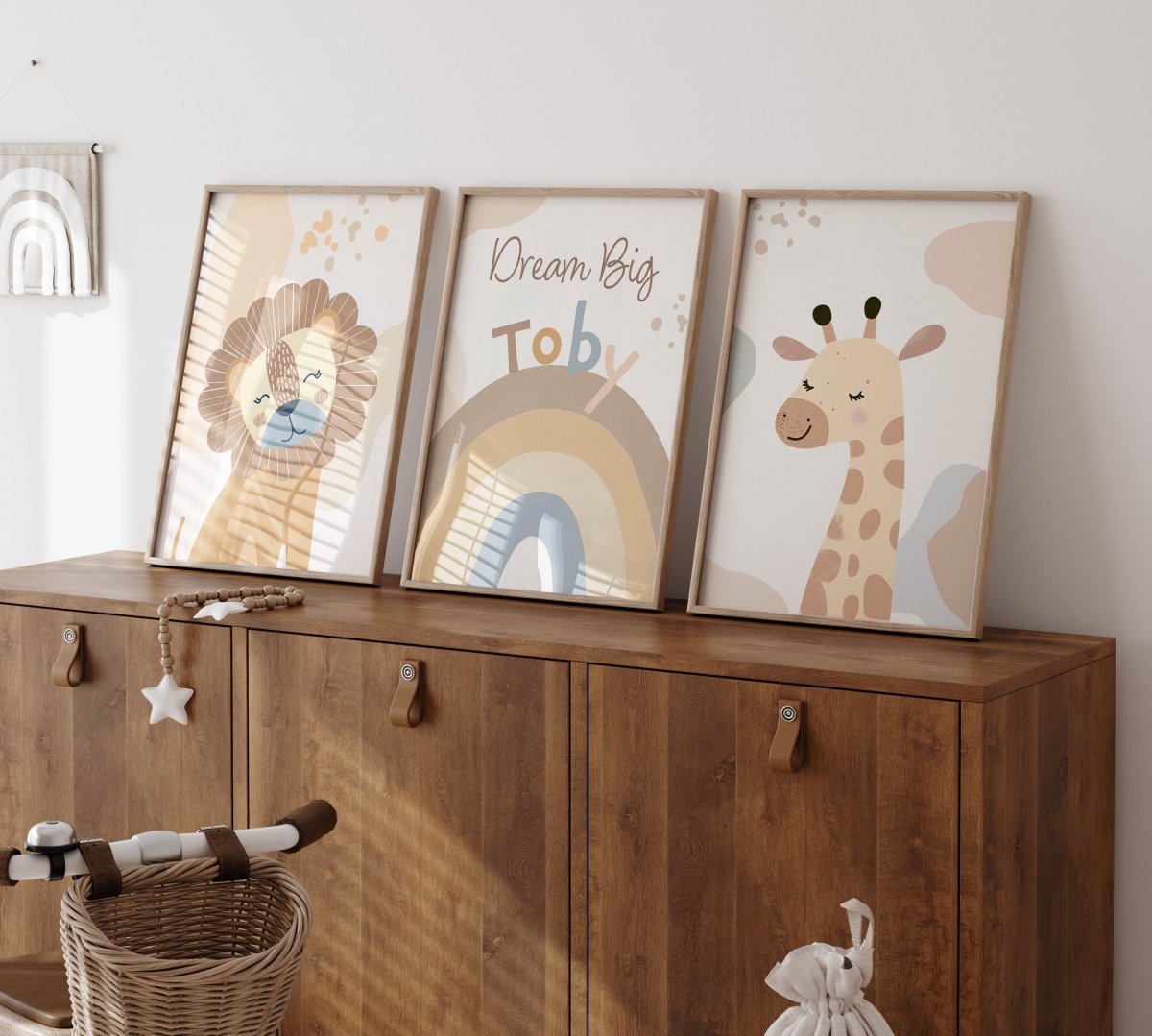 Boho Safari Animals Nursery Wall Art | Set of 3 Prints | Personalised Name - RoseRowanDesign - Wall Art