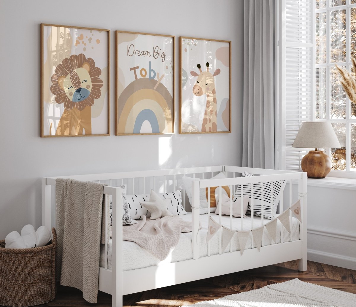 Boho Safari Animals Nursery Wall Art | Set of 3 Prints | Personalised Name - RoseRowanDesign - Wall Art