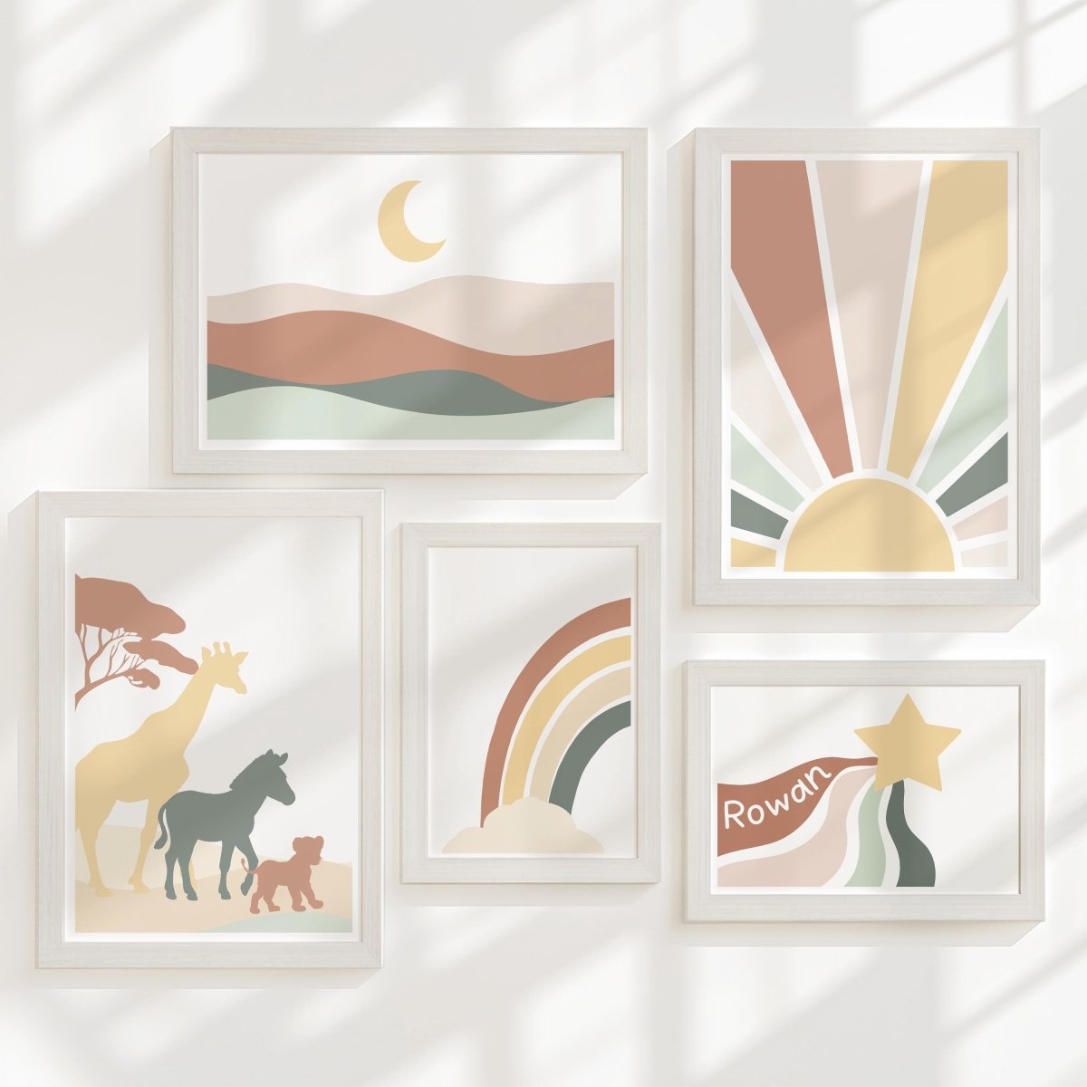 Boho Safari Nursery Gallery Wall Art – Earthy Animal Prints - RoseRowanDesign - Wall Art