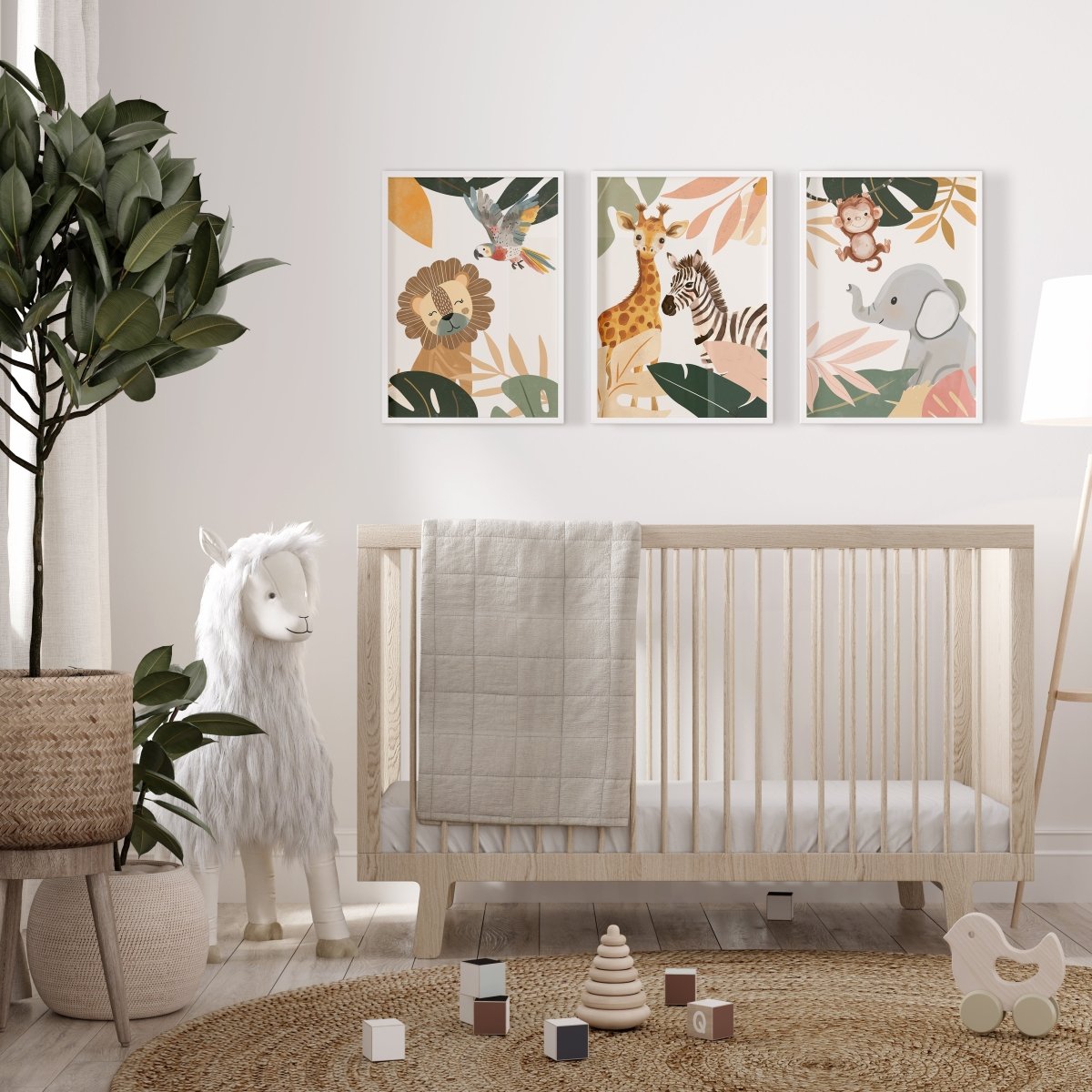 Botanical Safari Animals Nursery Wall Art | Set of 3 Prints - RoseRowanDesign - Wall Art
