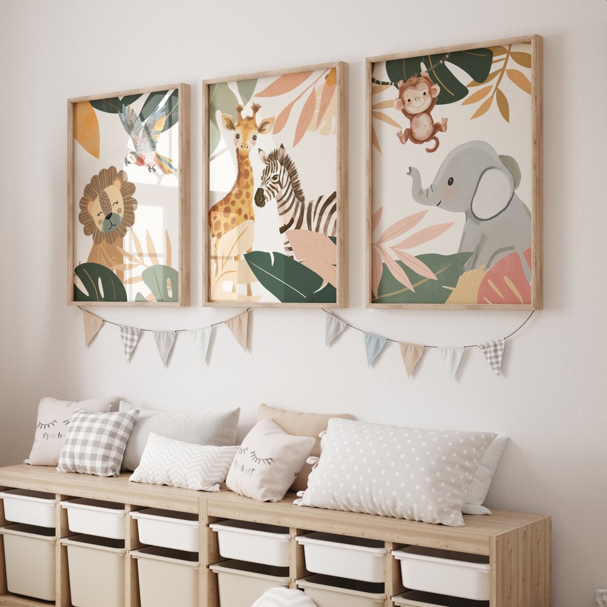 Botanical Safari Animals Nursery Wall Art | Set of 3 Prints - RoseRowanDesign - Wall Art