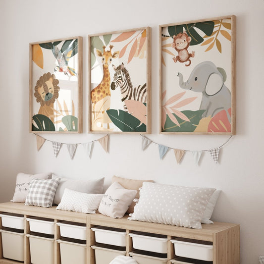 Botanical Safari Animals Nursery Wall Art | Set of 3 Prints - RoseRowanDesign - Wall Art