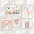 Load image into Gallery viewer, Bright Nursery Gallery Wall Art – Rainbow, Butterflies, Flowers & Personalised Name Set - RoseRowanDesign -