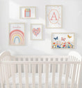 Load image into Gallery viewer, Bright Nursery Gallery Wall Art – Rainbow, Butterflies, Flowers & Personalised Name Set - RoseRowanDesign -