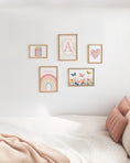 Load image into Gallery viewer, Bright Nursery Gallery Wall Art – Rainbow, Butterflies, Flowers & Personalised Name Set - RoseRowanDesign -