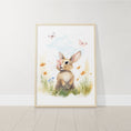 Load image into Gallery viewer, Bunny Nursery Wall Prints | Set of 3 | Wildflower & Butterfly Wall Art for Baby Girl's Room - RoseRowanDesign -