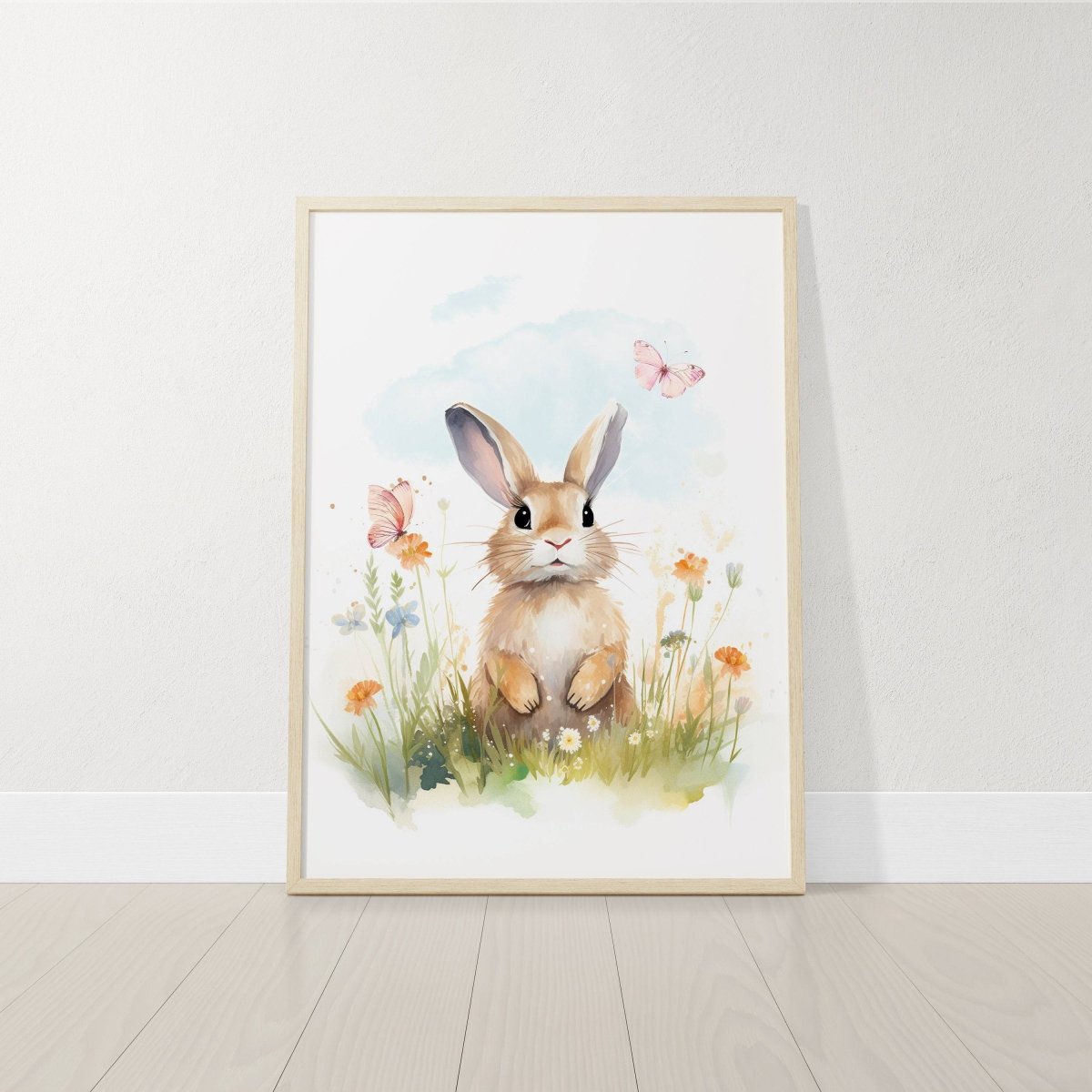 Bunny Nursery Wall Prints | Set of 3 | Wildflower & Butterfly Wall Art for Baby Girl's Room - RoseRowanDesign -