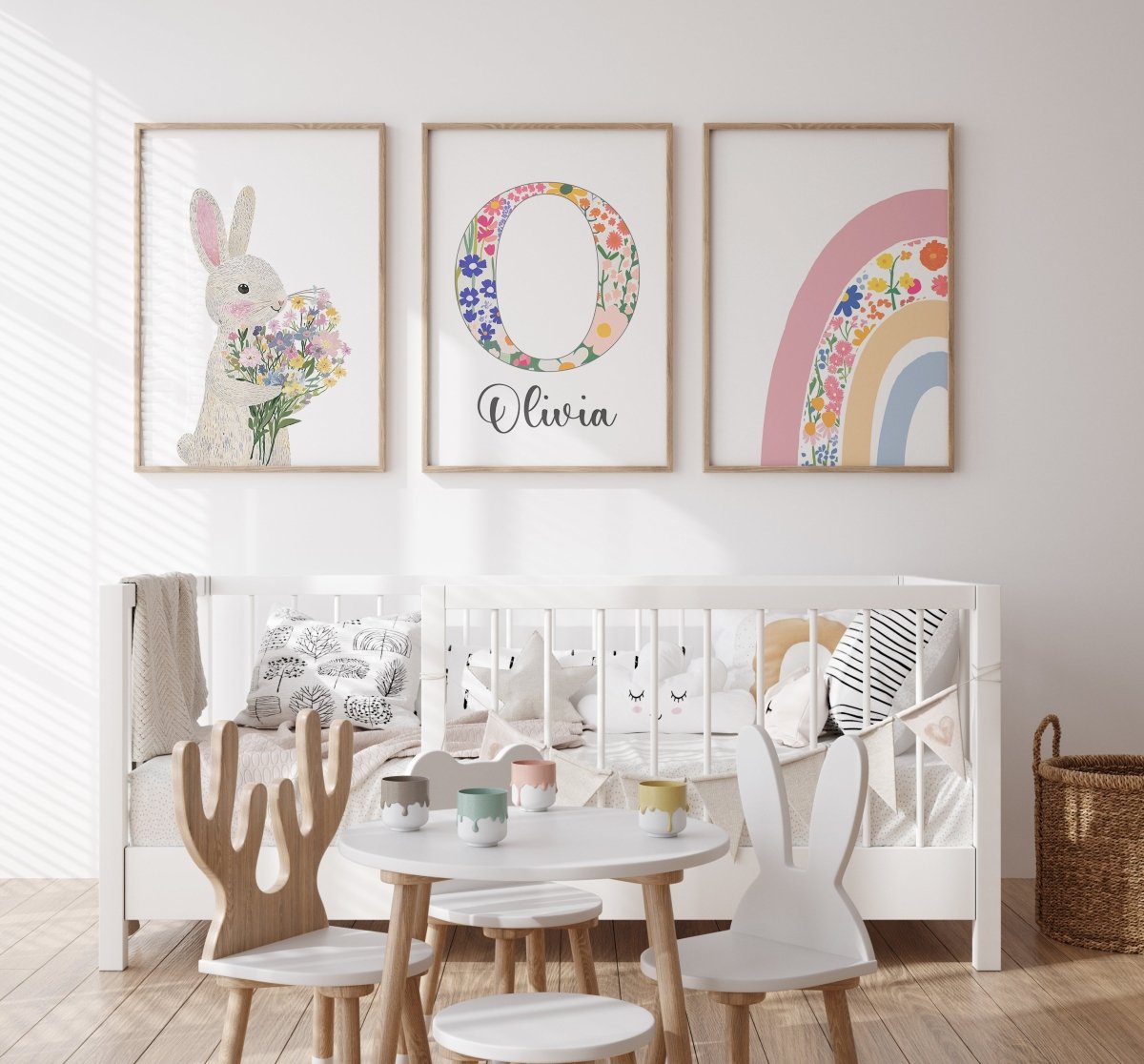 Bunny Personalised Set of 3 Girls Prints | Wall Art for Nursery, Bedroom or Playroom - RoseRowanDesign - Wall Art